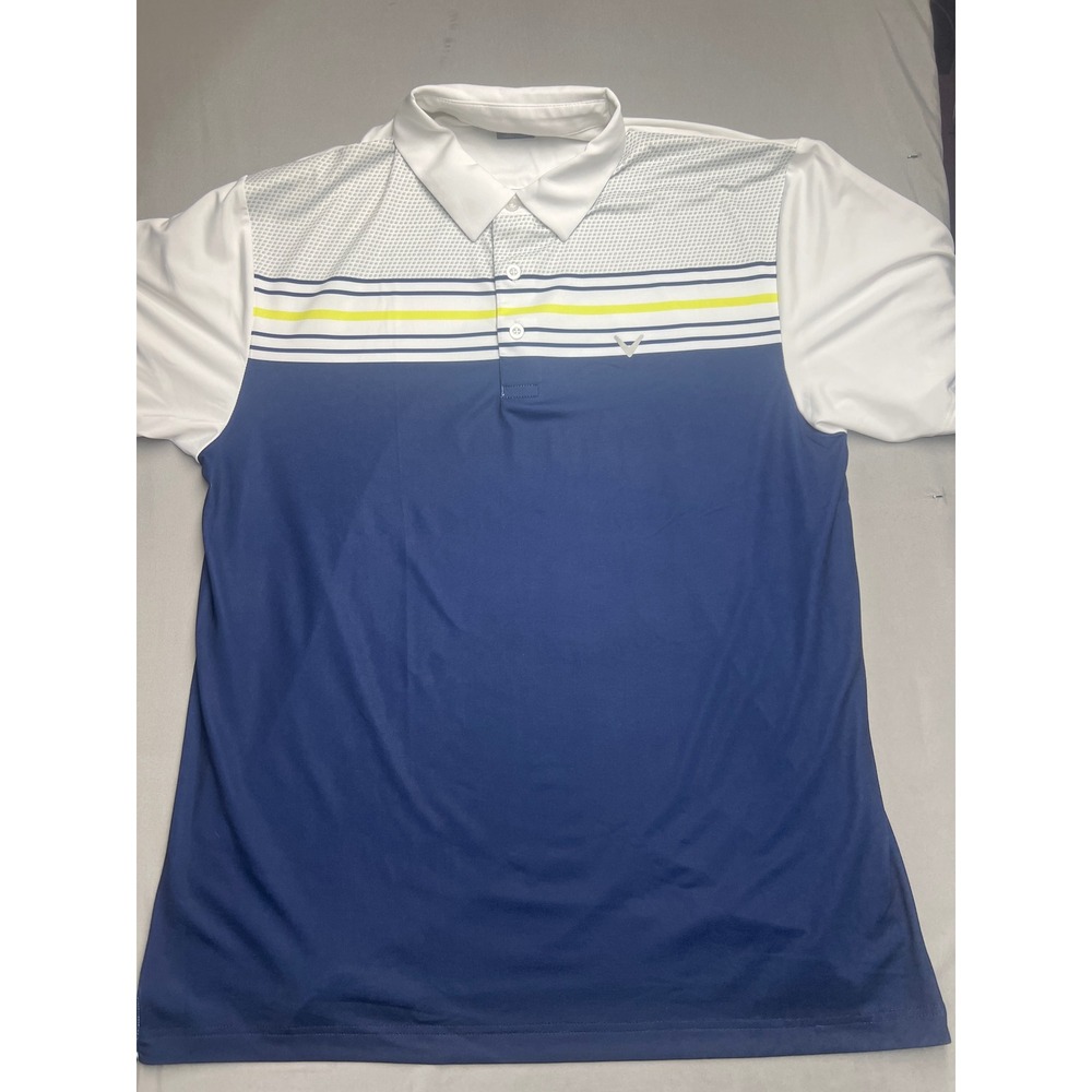 Callaway Opti-Dri Mens Large Golf Polo Shirt Navy White Yellow Performance